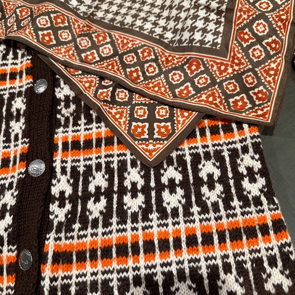 Brown Orange Cream Glentex Acetate MCM Scarf - Picture 12 of 15